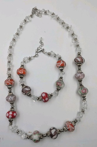 Murano European Style Charms & Glass Beaded Matching Necklace & Bracelet