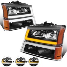 Headlight Assembly Compatible for Black/Clear/Amber Led Sequential Turn DRL