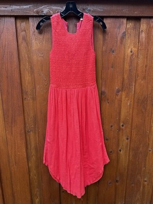 Ulla Johnson Smocked Top Midi Dress Curved Hem Orange Size 2 Missing Button