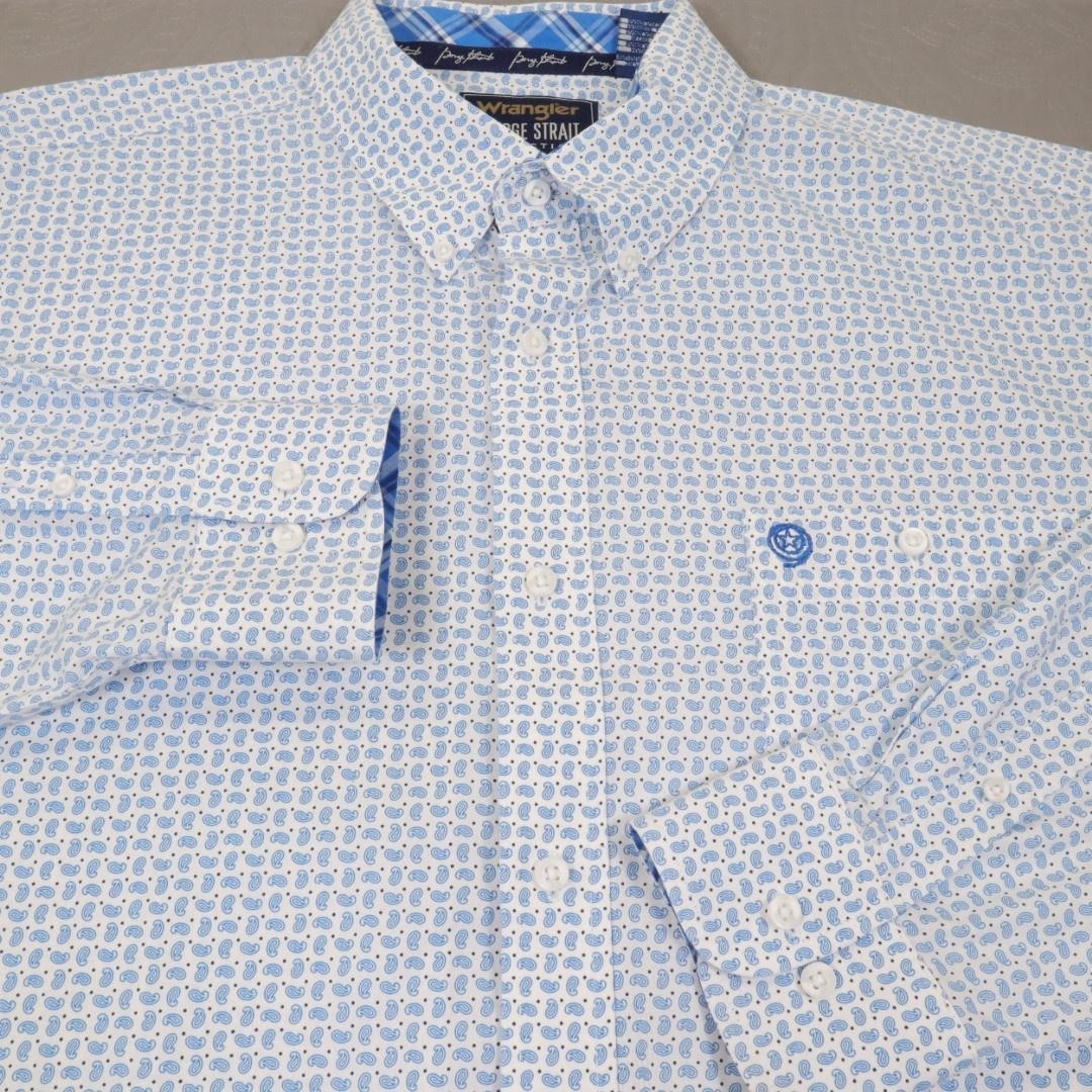 Wrangler George Strait Western Shirt Mens Big 3X Blue Paisley Button Long Sleeve
