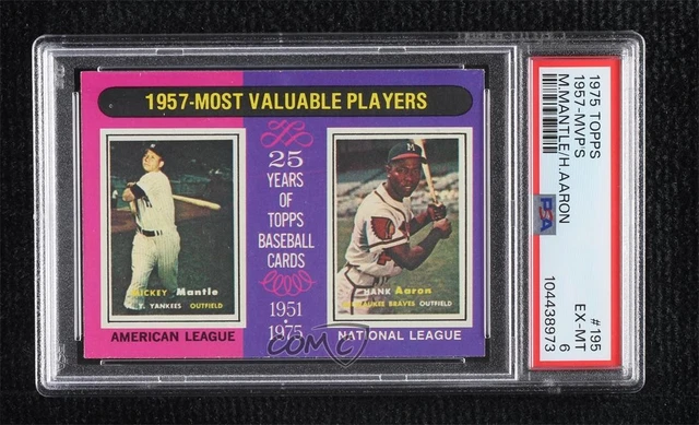 1975 Topps Most Valuable Players Mickey Mantle Hank Aaron #195 PSA 6 HOF