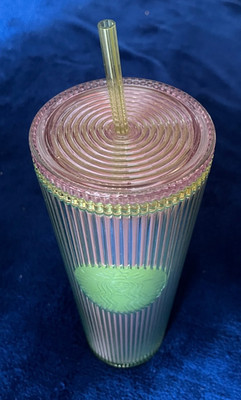 Starbucks 2025 Neon Transparent Lime Lilac Pleated Striped Venti Tumbler 24oz