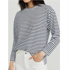 AYR French Fry Tee Shirt Navy Blue White Stripe Cotton Large