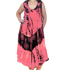 India Boutique Umbrella Maxi Dress One Size Plus Size Peach Hippie Tie Dye NWT