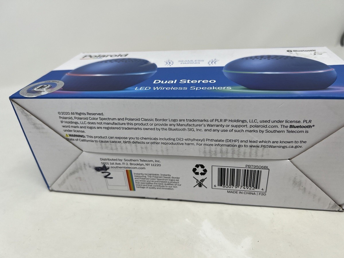 Polaroid True Twin Wireless Speakers Black Sealed Bluetooth LEDs