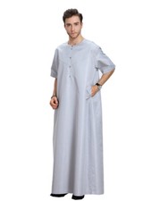 Ramadan Saudi Men Abaya Thobe Robe Jubba Muslim Kaftan Dress Robe Arab Islamic
