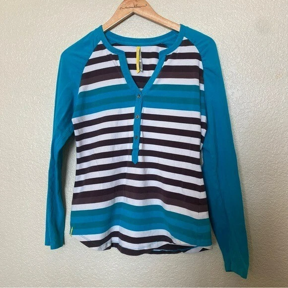 lole long sleeved henley stripes activewear shirt