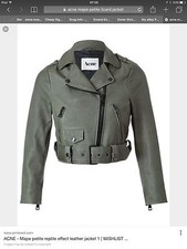 Acne Mape Petite Green Reptile Effect 1 Leather Biker Jacket Eu 40 Uk12