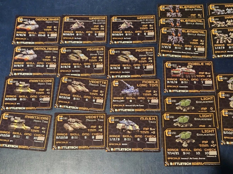 Battletech 46 Asset Support Cards Tanks Turrets Infantry Battle Armor ...