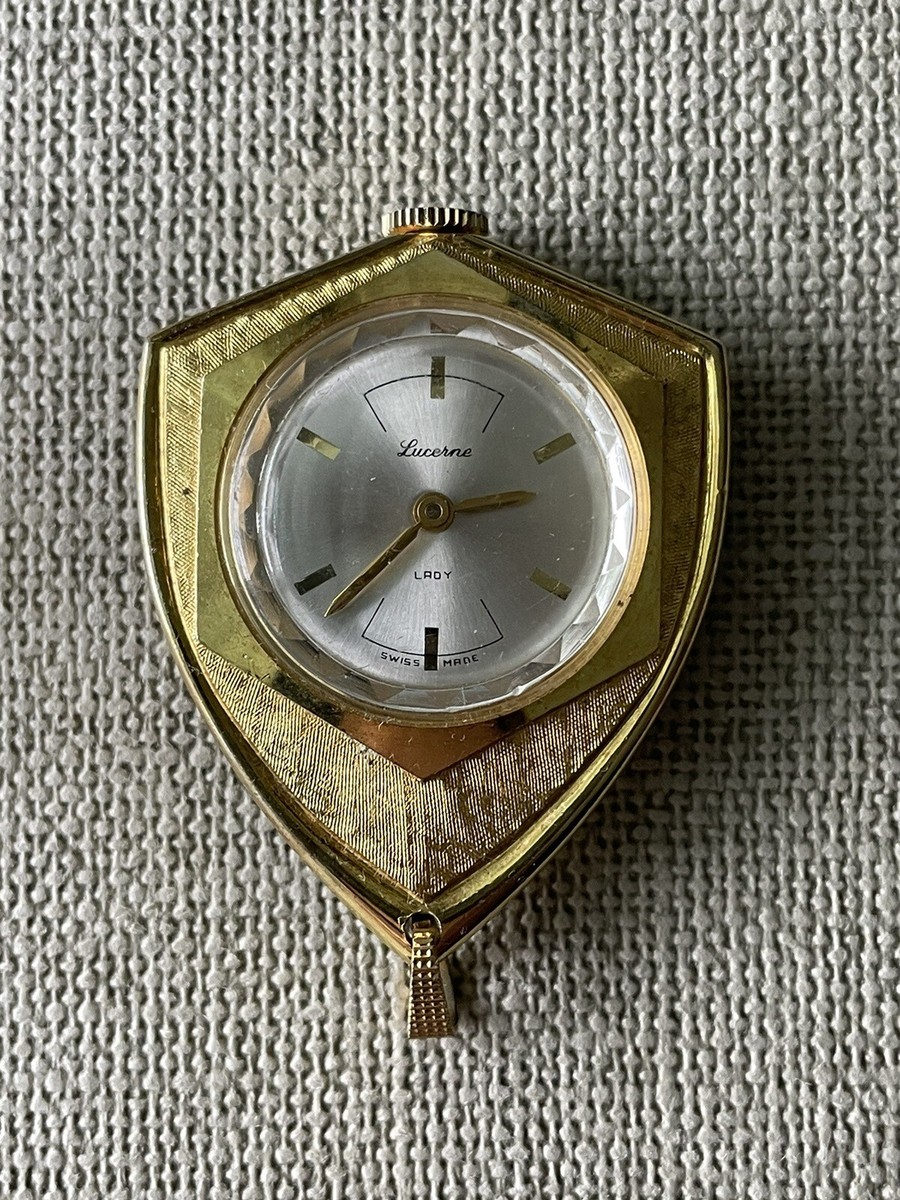 Lucerne Lady Pendant Watch w/o Necklace Swiss Made Shield Shape-Textured  Case