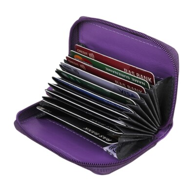 Ladies RFID Full Zip Around Leather Concertina Credit Cardholder Wallet  Purple UK