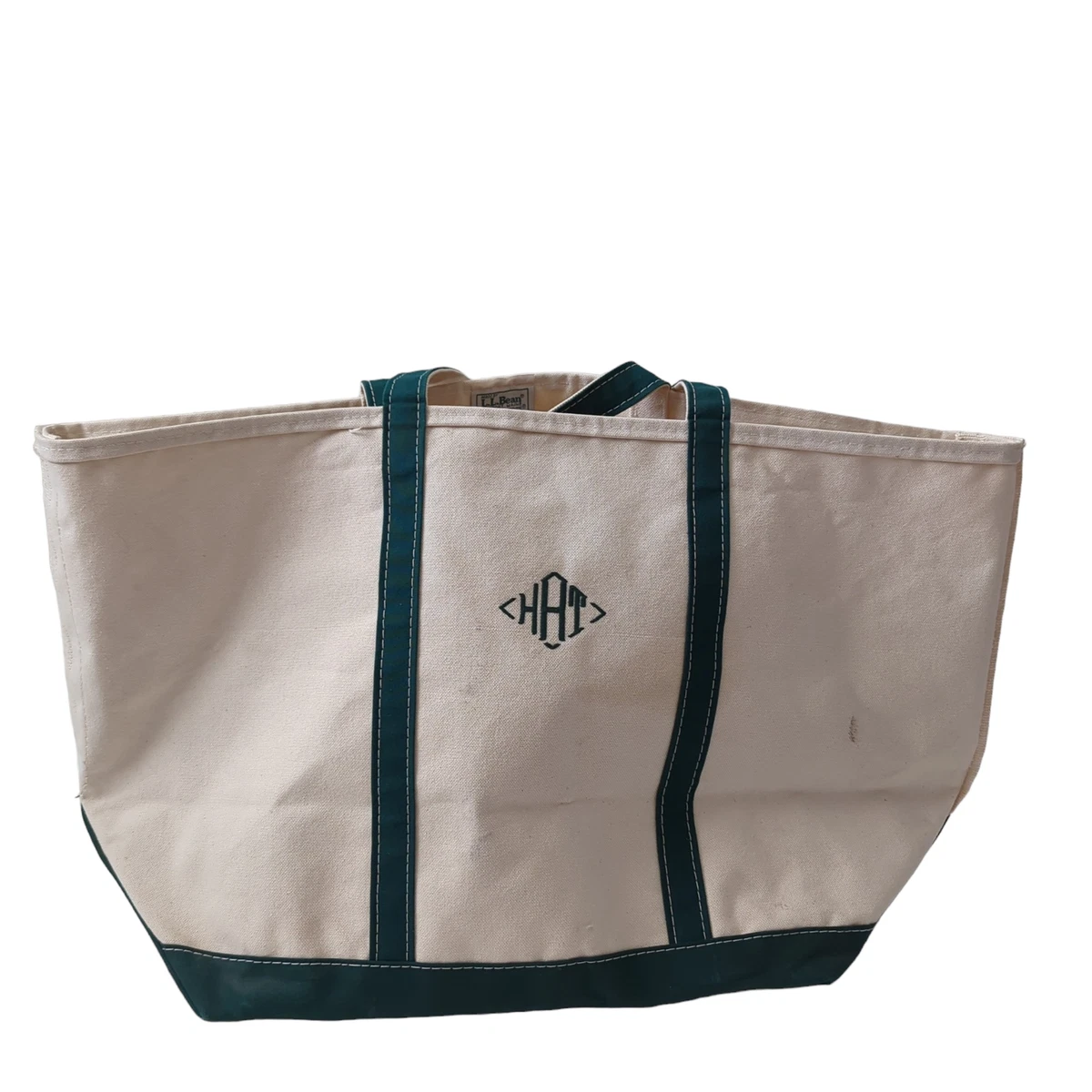 Vintage LL Bean Boat & Tote Canvas Bag Cream Green 80s 90s
