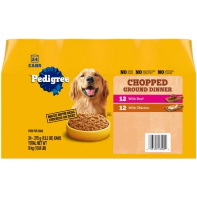 Pedigree Chopped Ground Dinner Chicken & Beef Wet Dog Food, 13.2 Oz Cans 24 Pack
