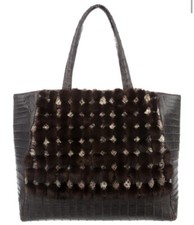 $4200 Nancy Gonzalez Brown Crocodile Large Tote Bag W/ Mink & Python Snakeskin 