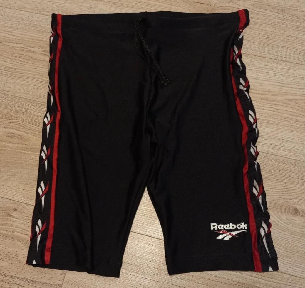 Vintage 90's Reebok Athlet Track Shorts Running Gym Fitness Black.