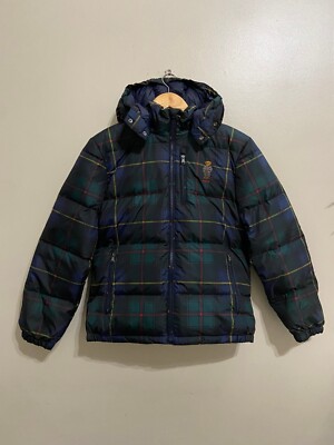 Polo Bear Ralph Lauren Down Puffer Jacket Tartan Plaid Youth Size