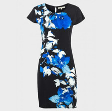 Epilogue Black & Blue Floral Stretch Knee Length Dress UK 12 BNWT
