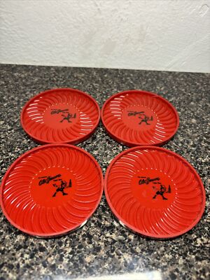 Set Of 4 Old German Beer Vintage Swirl Plastic Coasters, Queen City Brewing Co.