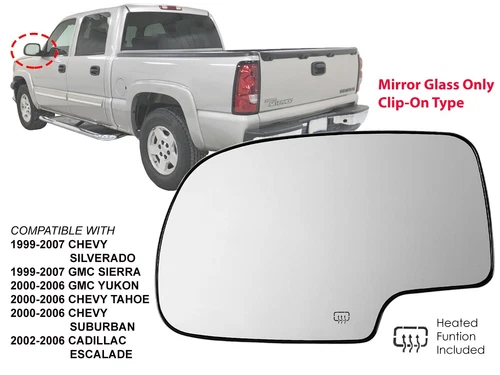 For 00-06 AVALANCHE SUBURBAN YUKON Heated Mirror Glass Driver Left Side 88986362