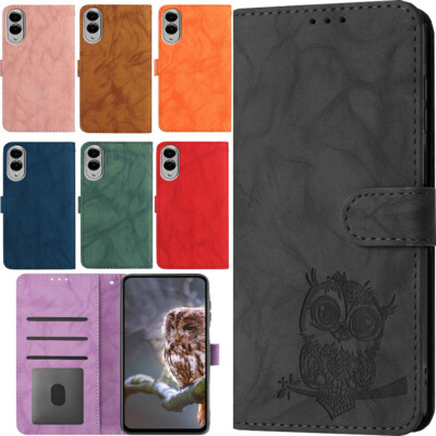 Handyhülle für Samsung S25 S24 S23 S22 S21 S20 S9 Eule geprägt Flip Wallet Case