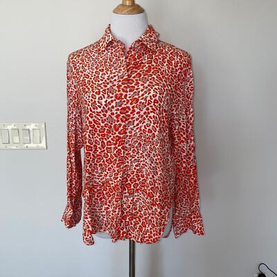Maje Capona Leopard-Print Shirt Orange L/S Size 1 (small)
