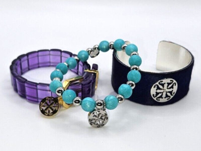 Rustic Cuff Bracelet Lot Of 3 Purple blue turquoise