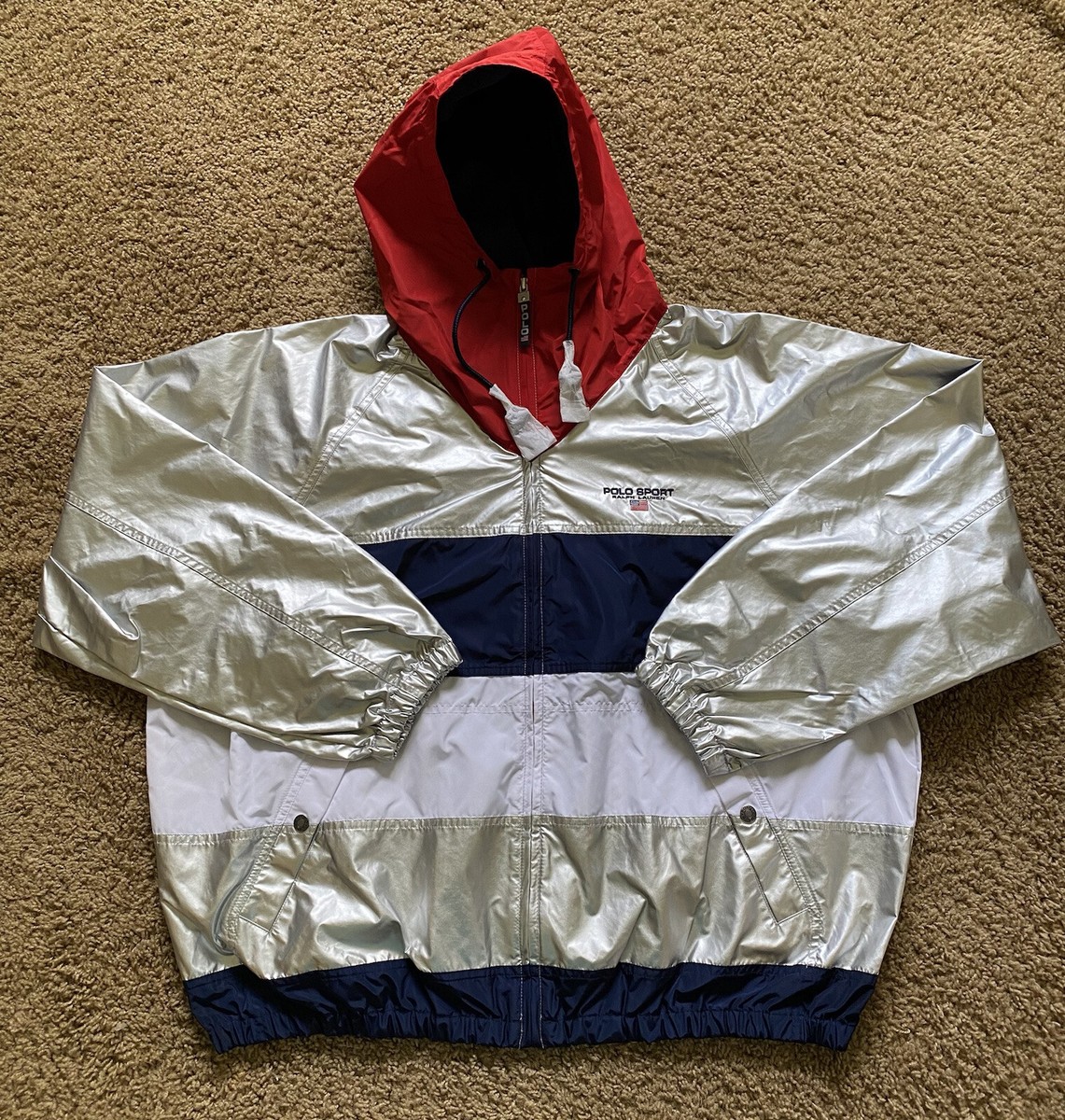 美品　ポロ　ラルフローレン　ゴルフ　L ジャケット　シルバー Polo Sport Ralph Lauren Limited Edition Metallic Windbreaker