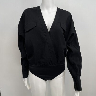 Good American Size 1 (Small)  Black Utility Wrap Long Sleeve Blousy Bodysuit New
