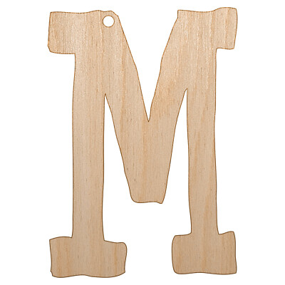 Letter M Uppercase Cute Typewriter Font Unfinished Wood Christmas Tree Ornament