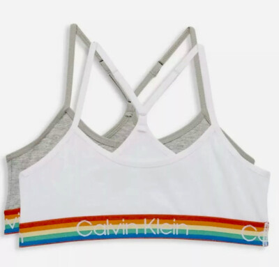    Calvin Klein Girls Bralette 2 PACK Size L 10-12 Cotton Stretch Rainbow A7