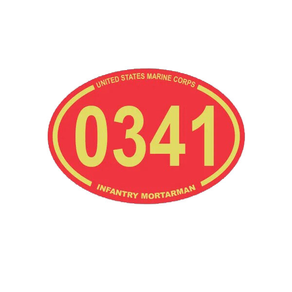 Red United States Marine Corps MOS 0341 Mortarman Oval Sticker