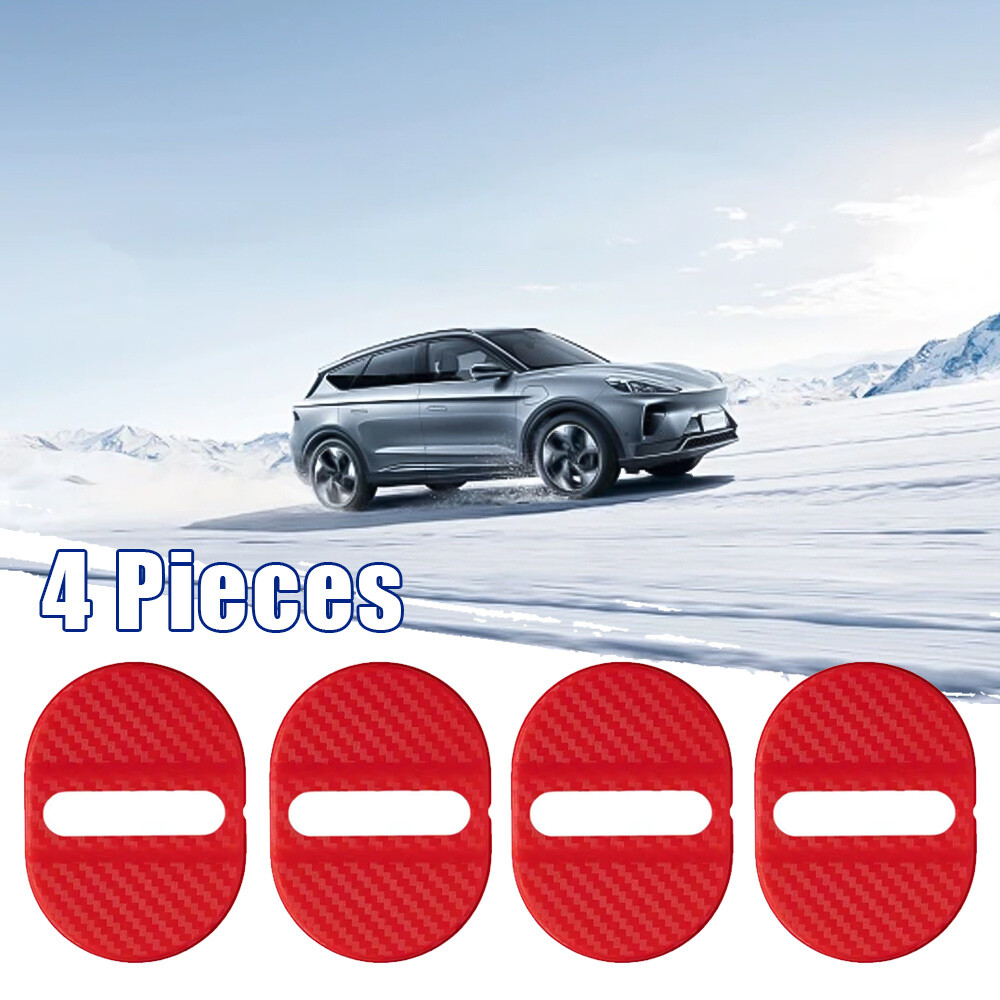 4PCS Red Carbon Fiber Car Door Lock Covers Anti-Rust Protection