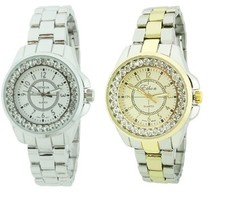 NEW DESIGNER'S EIKON SILVER, 2 TONE SILVER+GOLD,CRYSTAL WOMEN'S WATCH