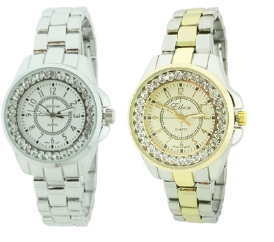 NEW DESIGNER'S EIKON SILVER, 2 TONE SILVER+GOLD,CRYSTAL WOMEN'S WATCH