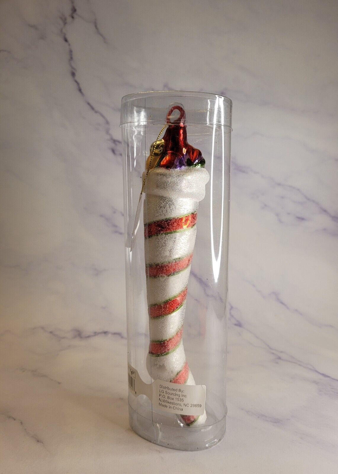 Tall glass christmas stocking tree ornament red, white, & green New eBay