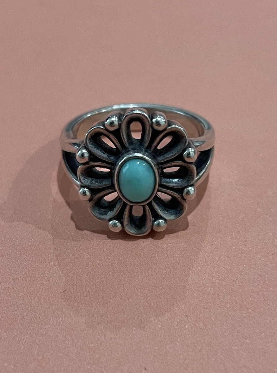 James Avery Retired Silver Turquoise De Flores Ring Size - Main Image