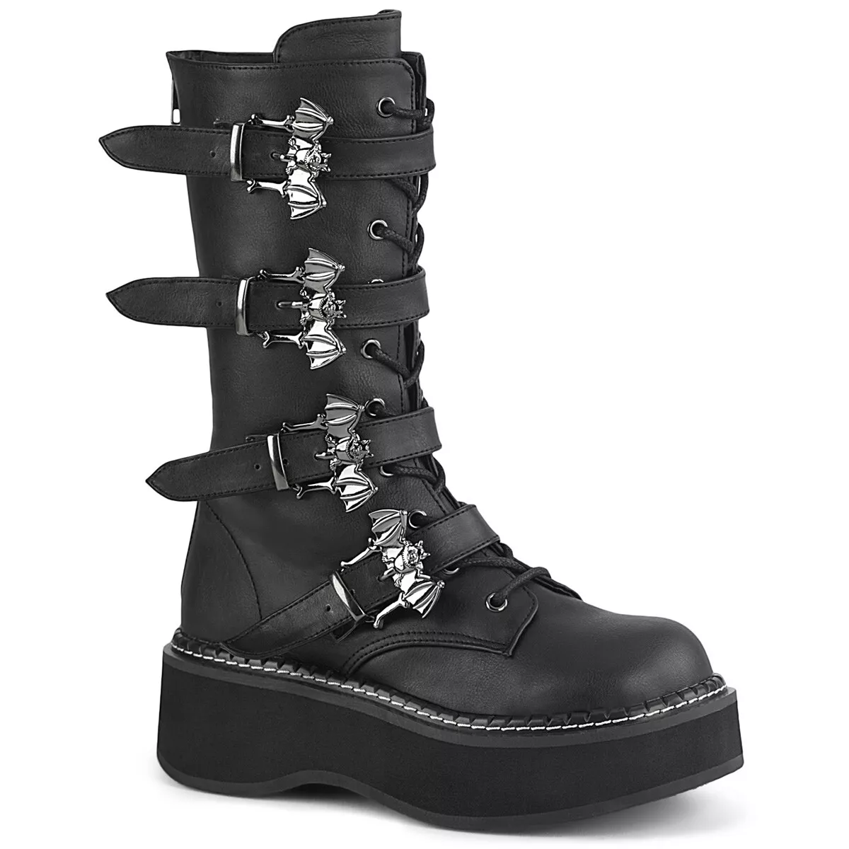 Black Motorcycle Moto Riding Punk Goth Combat Bat Wings Womans Boots Demonia