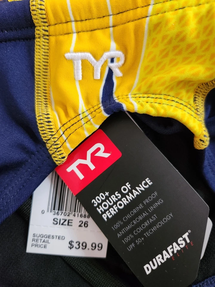 Tyr Swim Brief Size 26 Navy/Gold Phoenix Splice Racer Swimsuit NWT - Image 3 of 4