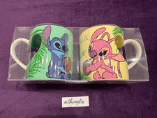 DISNEY STITCH & ANGEL MUG SET Brand New Valentines Heart Handles PARIS Exclusive