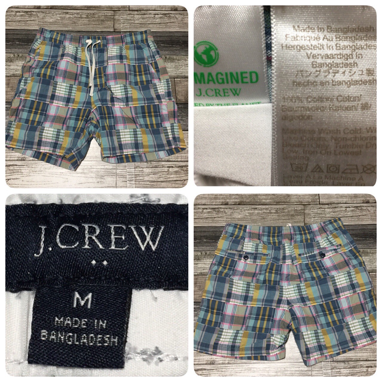 J Crew Madras Plaid Patchwork Drawstring Shorts M… - image 1