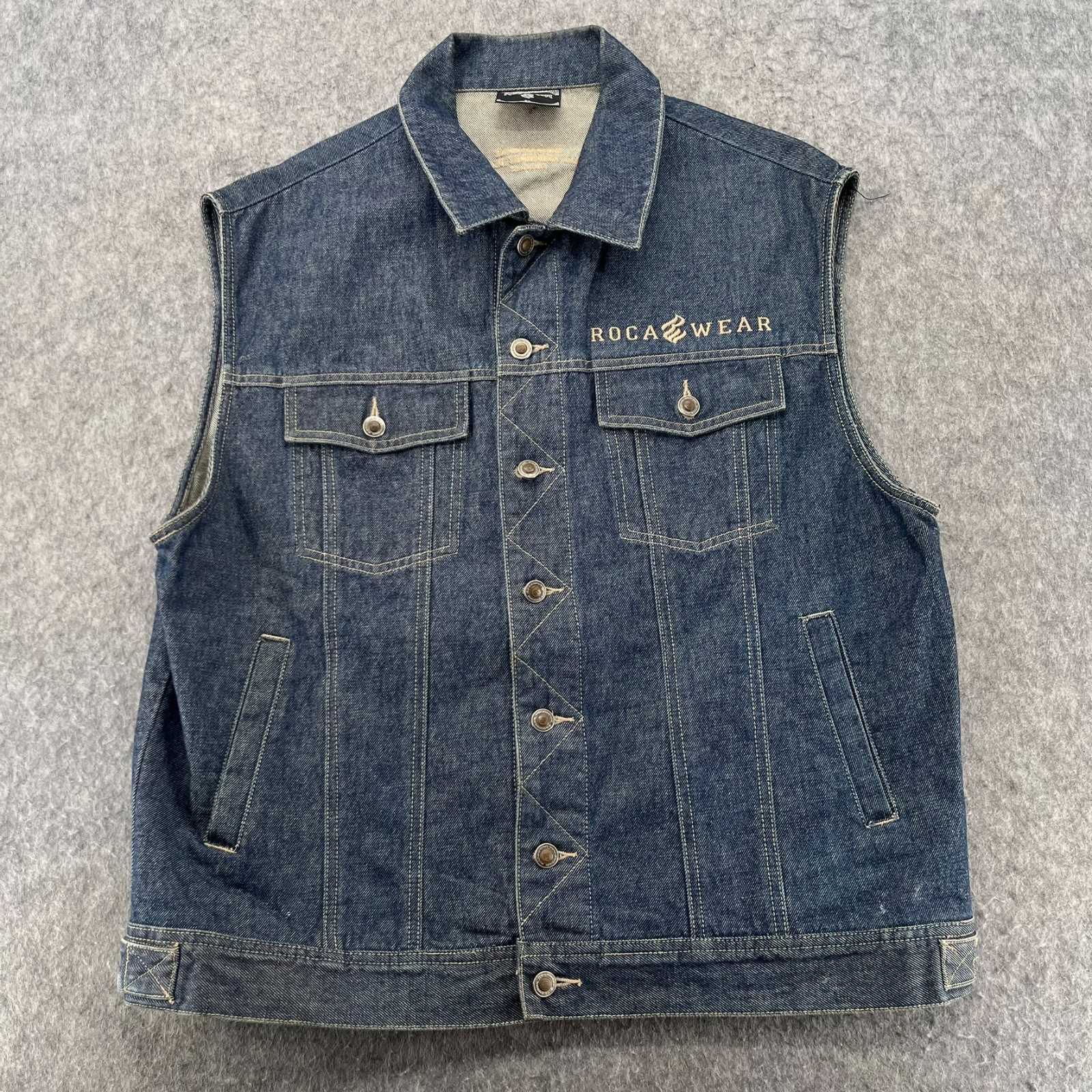 Vintage Y2K Rocawear Denim Vest Mens XL Embroidered Button Up