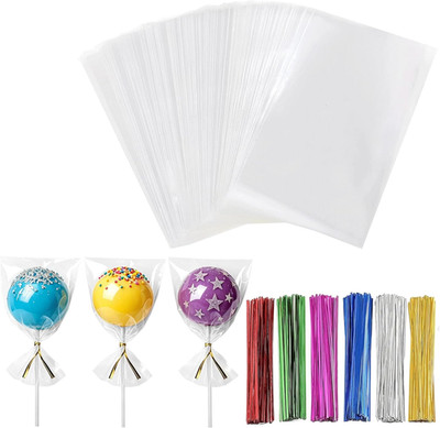 200 Pcs 3'' X 5'' Small Clear Thick Cello Treat Bags Flat Cellophane Bags with 6 C
