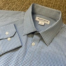 Mizzen Main Leeward Trim Fit Performance Shirt Mens M White Blue Micro Check