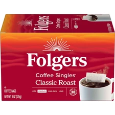 Folgers Classic Roast Coffee Singles 38 Count Box Fresh Brewed Flavor Coffee Bag