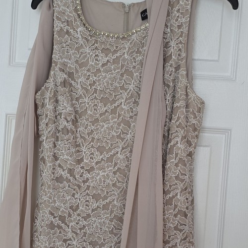 Cali Beige Lace Chiffon Sleeveless Dress with Matching Scarf