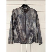 Chico's Travelers Size 1 Liquid Leather Metallic Snake Zip-Front Jacket Medium