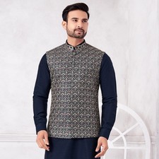 3 Pc Mens Traditional Ethnic Wedding Wear Bollywood Kurta Payjama Jacket Set