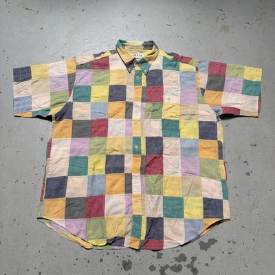 Vintage ORVIS Patchwork Multicolor Color Block Madras Button Hunting Shirt XL