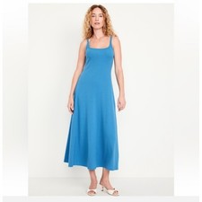 Old Navy Maxi Dress Large Rib Knit Hourglass Sleeveless Stretchy Summer Sky Blue
