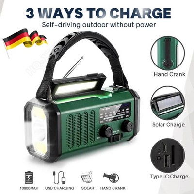 FM/AM Radio Kurbelradio 10000mAh Tragbares Solar Radio LED Taschenlampe NEU